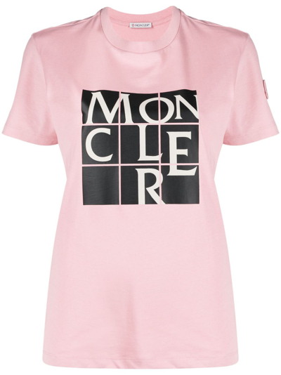 Moncler Logo-print Cotton T-shirt In Pink