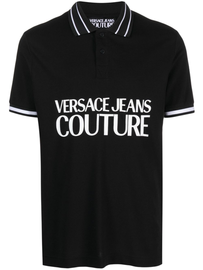 Versace Jeans Couture Logo-print Cotton Polo Shirt In Black