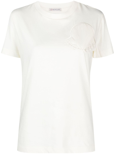 Moncler Logo-embroidered Cotton-jersey T-shirt In Neutrals