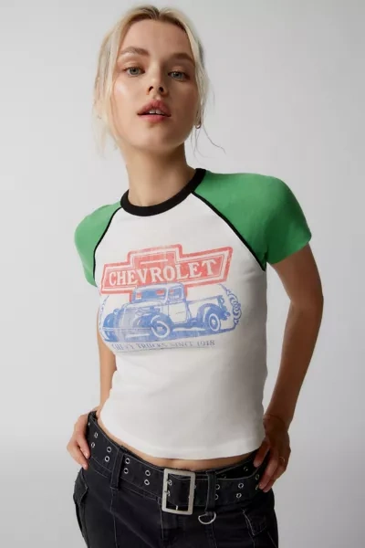 Urban Outfitters Chevy Raglan Baby Tee In Green