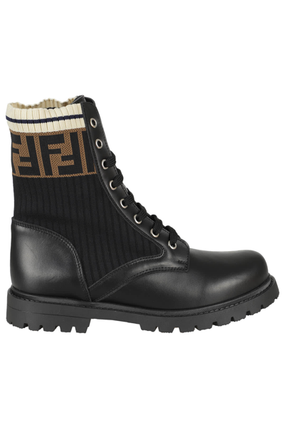 Fendi Black Leather Ff Boots In Sd Nero