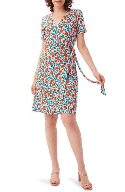 Dvf New Julian Two Nectarine Print Silk Wrap Dress In Nectarine Large Cloud Pink