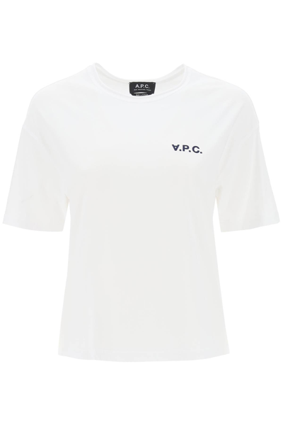 A.p.c. 'carol' Boxy T Shirt With Logo Print In White