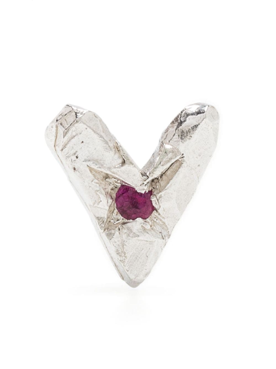 The Ouze Heart-shaped Ruby Stud Earrings In Silver