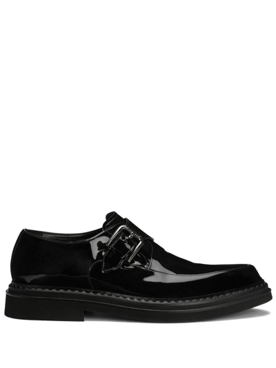 Dolce & Gabbana Leather Buckle Monk Shoes In Black