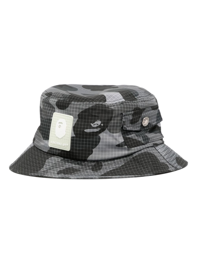 A Bathing Ape Logo-patch Ripstop Bucket Hat In Black