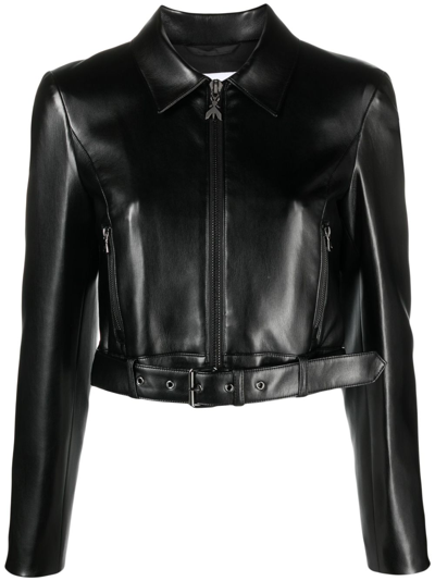 Patrizia Pepe Patent-finish Cropped Jacket In Black