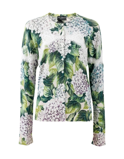 Dolce & Gabbana Hydrangea-print Cardigan, Green Pattern