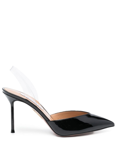 Aquazzura V Plexi Pvc And Leather Slingback Pumps In Grey