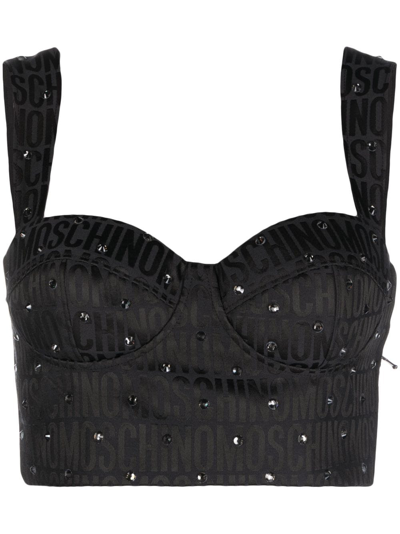 Moschino Crystal-embellished Corset Top In Black