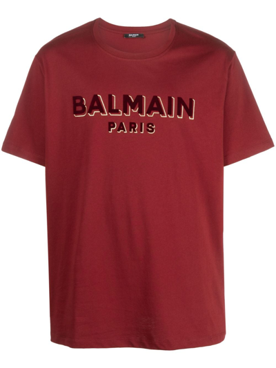 Balmain Logo-print Cotton T-shirt In Red