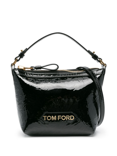 Tom Ford Medium Crinkled Patent-leather Bag In Black