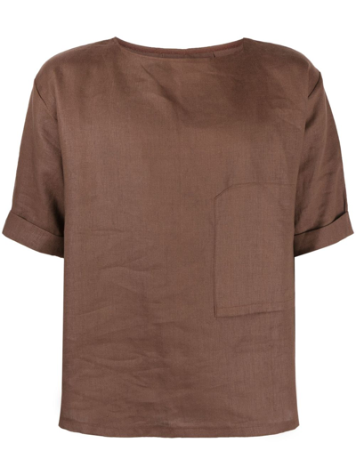Alchemy Boat-neck Linen-blend Tunic In Brown
