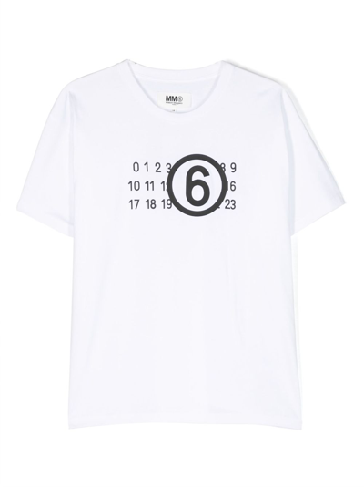 Mm6 Maison Margiela Kids' Graphic-print Cotton T-shirt In White