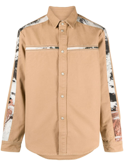 Diesel Logo-embroidered Cotton Shirt In Khaki