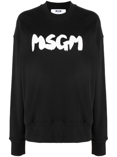 Msgm Logo-print Crew-neck Sweatshirt In Black