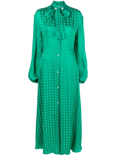 Msgm Houndstooth-pattern Jacquard Maxi Dress In Grün