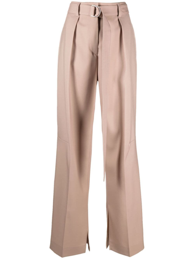 Jil Sander Belted Pleated Wide-leg Trousers In Neutrals