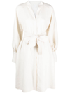 Eleventy Puff Sleeve Midi Dress With Belted Waist In Neutrals