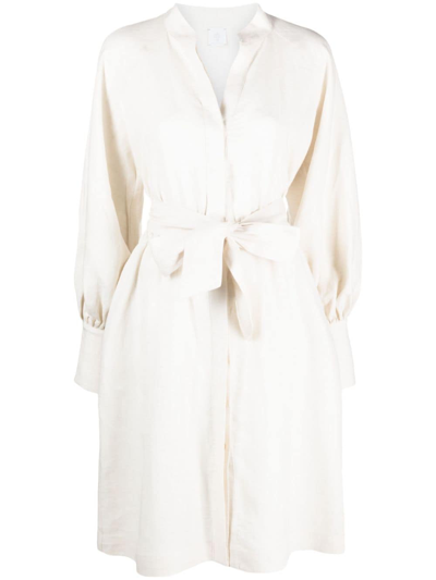 Eleventy Belted Linen Dress In Neutrals