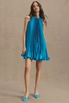 Mac Duggal Pleated Halter Neck Flowy Mini Dress In Blue