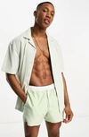 Asos Design Swim Shorts In Short Length With Contrast Waistband In Light Green