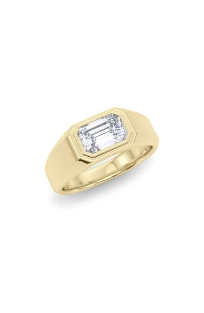 Hautecarat Emerald Cut Lab Created Diamond Signet Ring In 18k Yellow Gold