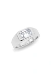 Hautecarat Emerald Cut Lab Created Diamond Signet Ring In 18k White Gold