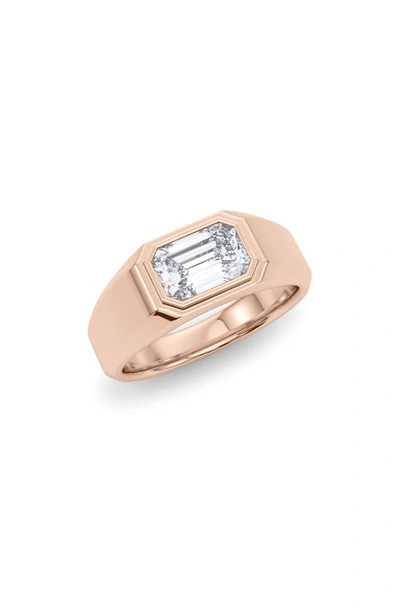 Hautecarat Emerald Cut Lab Created Diamond Signet Ring In 18k Rose Gold
