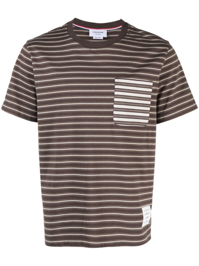 Thom Browne Brown Striped Cotton T-shirt