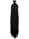 TALLER MARMO BLACK NINA HALTERNECK FRAYED DRESS,TMPF232919621014