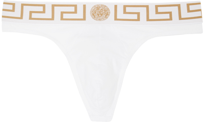 Versace White Greca Border Thong In A81h-white-gold