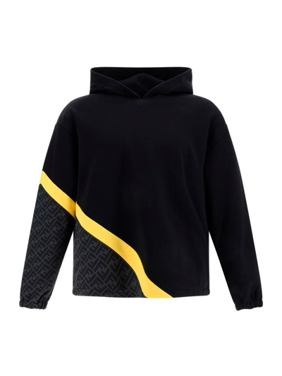 Fendi Ff Motif Hoodie In Black+grey