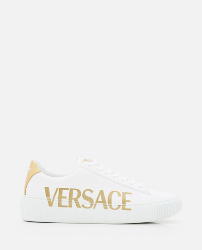 Versace Logo Leather Low-top Sneakers In White
