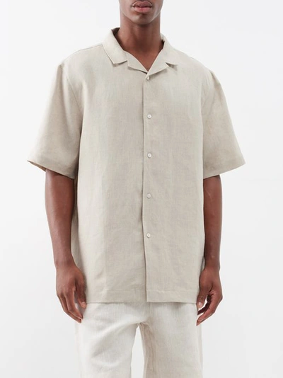 Albus Lumen Cuban-collar Linen Shirt In Beige