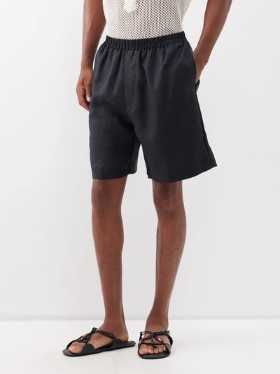 Albus Lumen Elasticated-waist Linen Shorts In Black