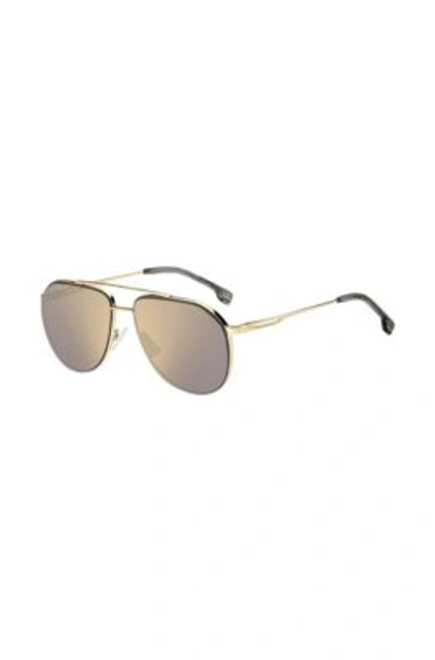 Hugo Boss Double-bridge Sunglasses With Fork Temples Men's Eyewear In Gold