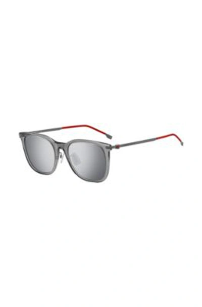 Hugo Boss Gray-acetate Sunglasses With Red Accents Men's Eyewear In Metallic