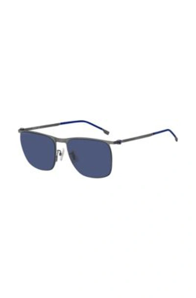 Hugo Boss Steel Sunglasses With Blue Lenses And Sleeves Men's Eyewear