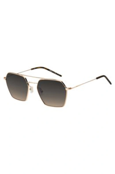 Hugo Boss Steel Sunglasses With Double Bridge Women's Eyewear In Gold