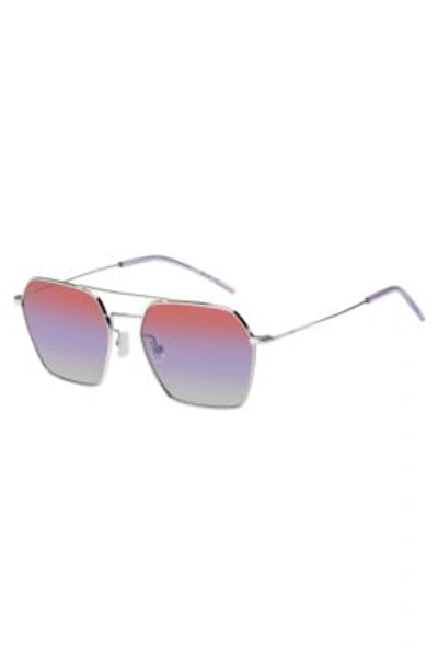 Hugo Boss Double-bridge Sunglasses With Multicolored Lenses Women's Eyewear In Metallic