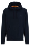 Hugo Boss Cotton-terry Hoodie With Logo Patch In Dark Blue