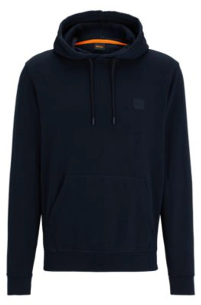 Hugo Boss French-terry-cotton Hooded Sweatshirt With Logo Patch In Dark Blue