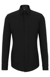 Hugo Boss Slim-fit Shirt In Performance-stretch Cotton-blend Jersey In Black