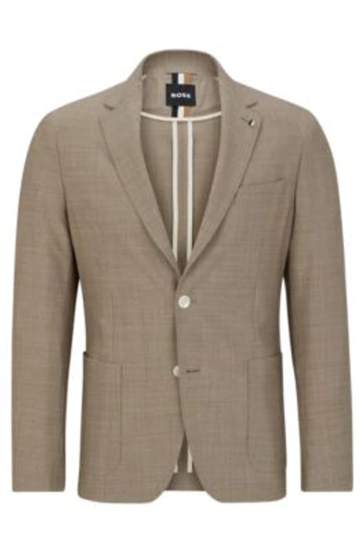 Hugo Boss Men's Slim-fit Jacket In Micro-patterned Virgin Wool In Light Beige
