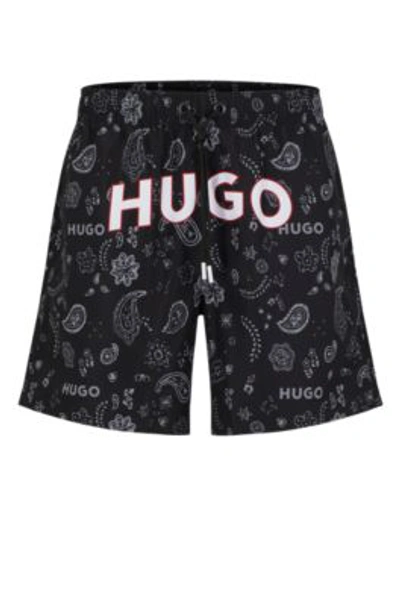 Hugo Swim Shorts With Logo And Paisley Print In Black