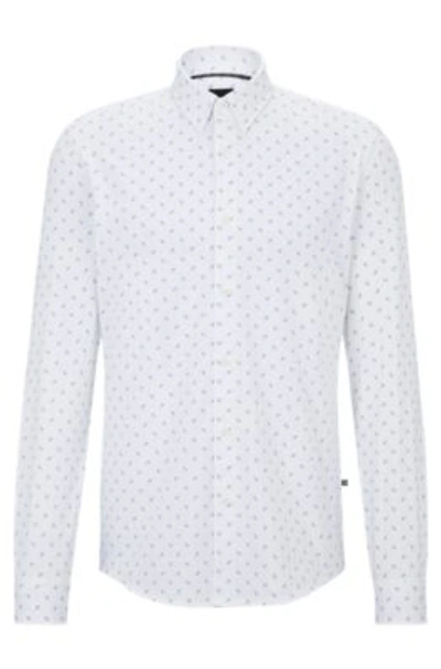 Hugo Boss Slim-fit Shirt In A Printed In White