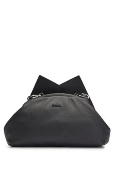 Hugo Boss Clutch Bag In Grained Leather With Branded Hardware In Black