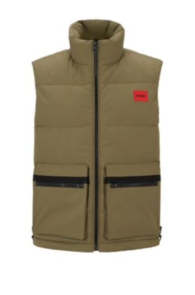Hugo Water-repellent Gilet With Red Logo Badge In Light Green