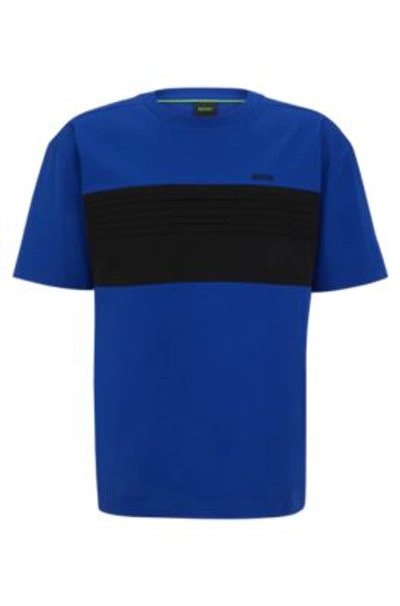 Hugo Boss Men's Cotton-blend Relaxed-fit T-shirt With Color-blocking In Blue